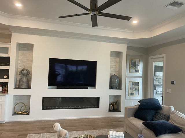 Modern room with clean lines and warm materials